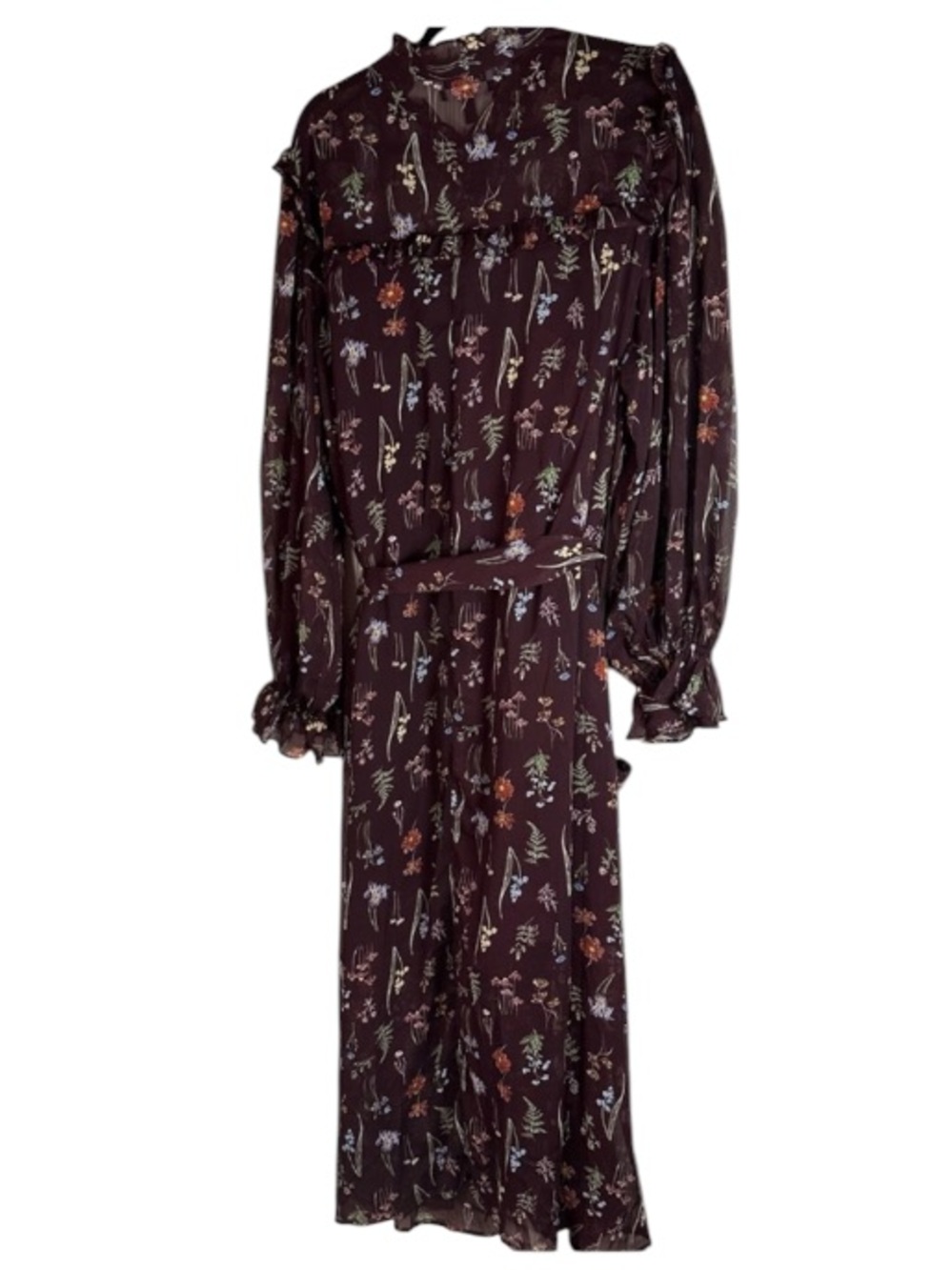 Eloquii Brown Flowy Floral Maxi Long Sleeve Belted Ruffle Flowy Shirt Dress 24 - Picture 4 of 12